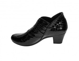 Botine dama din piele naturala Croco, Barete, Catarame argintii, Toc de 5 cm, NEGRU - MVS63CTCRN - Img 10