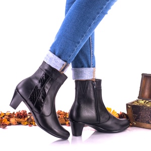 Botine dama negre croco din piele naturala toc 4cm - NA04 - Img 2
