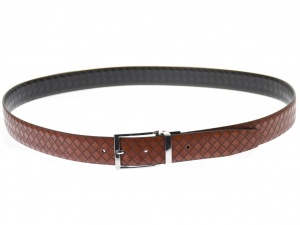 Curea barbati eleganta, design patratele, din piele ecologica, maro 3.5 cm - DR1214NM - Img 2