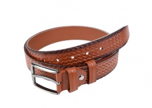 Curea barbati eleganta, mata, maro , din piele naturala cu model 3.5 cm ALP3514M - Img 3