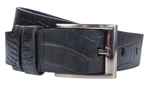 Curea barbati, eleganta, pentru costum, din piele croco, Negru, 3.5cm - CK56N - Img 2
