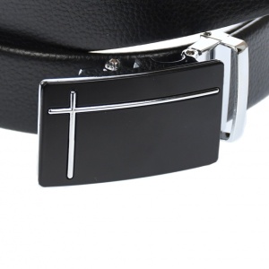 Curea din piele pentru barbati, catarama metalica fara ac, latime 3.5 cm, lungime reglabila, negru - LS238NSS - Img 2