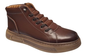 Ghete barbati casual din piele naturala maro cu fermoar imblanite GS2021GM