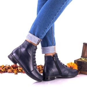 Ghete dama casual din piele naturala bleumarin cu siret si fermoar - Marimea 40