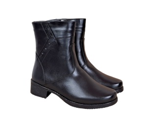 Ghete dama din piele naturala cu fermoar - Model negru imblanit 709N - Img 6