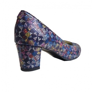 Oferta marimea 36 Pantofi eleganti dama, albastri, mozaic, din piele naturala box, toc 5 cm - LNA74A - Img 2