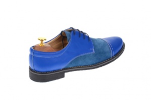 Pantofi barbati casual din piele naturala combinata, culoare albastru - 858AL - Img 2