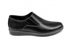Pantofi barbati casual, din piele naturala, Negru cu elastic - CIUCALETI SHOES - TENBOXMARIOEN