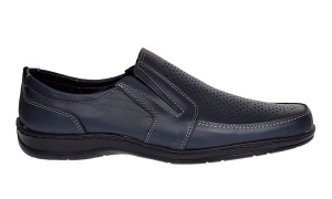 Pantofi barbati casual din piele naturala, perforati, cu elastic, calapod lat, Bleumarin - GKR91BL - Img 2