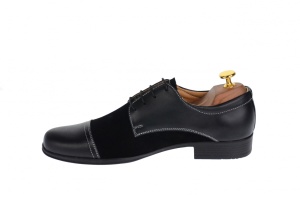 Pantofi barbati eleganti din piele naturala combinata, culoare neagra, P34N2N - Img 3