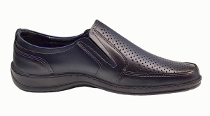 Pantofi casual barbati din piele naturala, perforati cu elastic - Bleumarin GKR23BL - Img 4