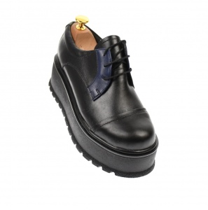 Pantofi dama casual cu platforme de 4 cm, negru cu albastru - TCC4NA - Img 2