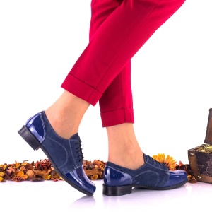 Pantofi dama din piele intoarsa, indigo , si piele lacuita - NA150E - Img 2