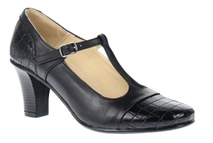 Pantofi dama din piele naturala cu bareta - Model Negru cu varf lac P50N