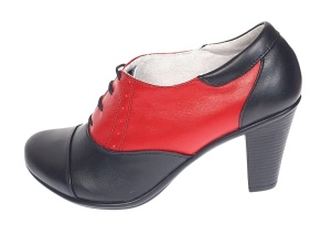 Pantofi dama din piele naturala cu toc de 7cm Negru - Rosu P46NR - Img 5