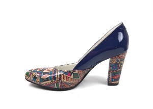 Pantofi dama eleganti din piele naturala bleumarin lac cu imprimeu, toc 9cm - Img 5