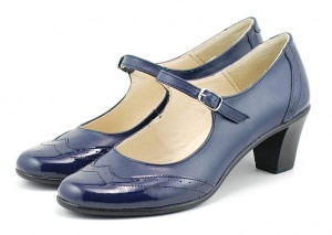 Pantofi dama eleganti din piele naturala cu toc mic - Model bleumarin P104BLU - Img 2