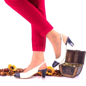 Pantofi dama eleganti din piele naturala ,nud cu bleumarin,toc 5cm - NAA20 - Img 3
