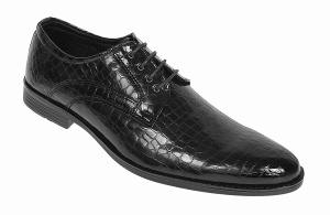 Pantofi eleganti barbati din piele naturala croco lac - Model 818 Negru - Img 2