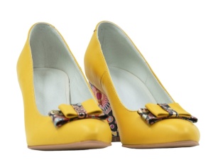 Pantofi eleganti dama, galbeni, din piele naturala box, toc 6 cm - NA41G - Img 2