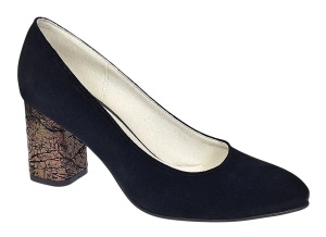 Pantofi eleganti dama negri din piele intoarsa toc aramiu 7cm - NA97N