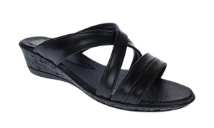 Papuci dama de vara cu platforme de 5 cm, din piele naturala, NEGRU, PAP21N