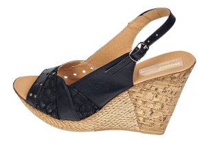 Sandale dama din piele naturala cu platforme de 10cm Negru Floral BVS47XN - Img 4