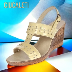 Sandale dama din piele naturala lac, culoare bej, platforme de 8 cm - S46BEJLAC - Img 3