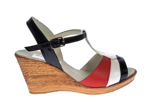 Sandale dama, din piele naturala, Platforme 8cm, negru-alb-rosu, piele box - S47NARBOX