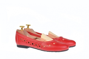 Balerini dama casual din piele naturala rosie - FLO2R