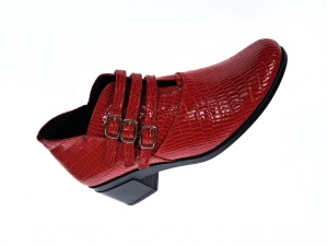 Botine dama din piele naturala Croco, Barete, Catarame argintii, Toc de 5 cm, Rosu - MVS63CTCR-R - Img 6
