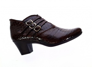 Botine dama din piele naturala Croco, Barete, Catarame argintii, Toc de 5 cm, Maro - MVS63CTCRM - Img 7