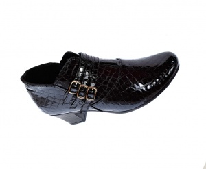 Botine dama din piele naturala Croco, Barete, Catarame argintii, Toc de 5 cm, NEGRU - MVS63CTCRN - Img 7