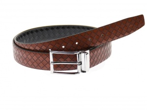 Curea barbati eleganta, design patratele, din piele ecologica, maro 3.5 cm - DR1214NM