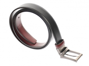 Curea barbati eleganta, din piele naturala neagra si visinie 3.5 cm - DR1210NVIS - Img 2