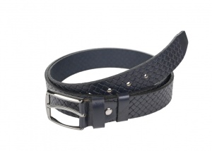 Curea barbati eleganta, mata, bleumarin , din piele naturala cu model 3.5 cm ALP1034BLM - Img 2