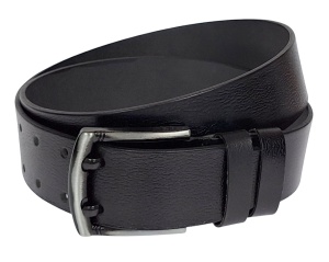 Curea barbati pentru jeans din piele naturala, catarama metalica. cu doua ace, latime 4.5 cm, negru - Img 3