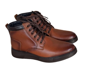 Ghete barbati Casual, din piele naturala imblanite, cu fermoar, Maro PH350MBOX - Img 3