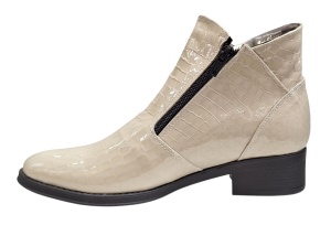 Ghete dama casual din piele naturala Nataly Croco Bej - Img 3