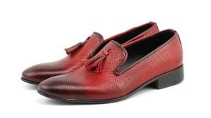 Mocasini barbati, rosii din piele naturala - L036RED