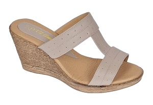 OFERTA! marimea 37, 38 - Papuci dama din piele naturala cu platforme de 7cm Bej LPAP300BEJ - Img 2