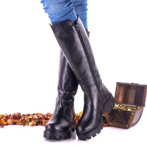 Oferta Marimea 39 Cizme dama inalte din piele naturala, negre, LNA290NP