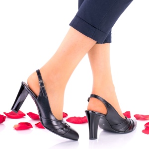 Oferta marimea 40- Pantofi dama negri eleganti din piele naturala toc 7cm - LNAA53 - Img 2