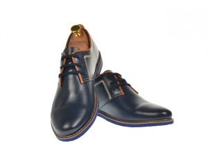 Pantofi barbati casual din piele naturala bleumarin si maro - 501MBLM - Img 3