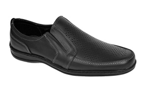 Pantofi barbati casual din piele naturala, perforati, cu elastic, calapod lat, Negru - GKR91N