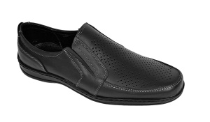 Pantofi barbati casual din piele naturala, perforati, cu elastic, calapod lat, Negru - GKR91N - Img 5