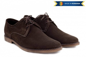 Pantofi barbati casual - eleganti din piele naturala intoarsa maro - PAMVEL