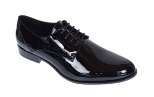 Pantofi barbati eleganti din piele naturala calapod lat Negru Lacuit GKR016NL - Img 2