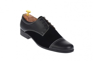 Pantofi barbati eleganti din piele naturala combinata, culoare neagra, P34N2N