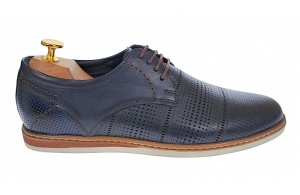 Pantofi barbati eleganti din piele naturala cu perforatii, bleumarin - SIR213GBL - Img 7